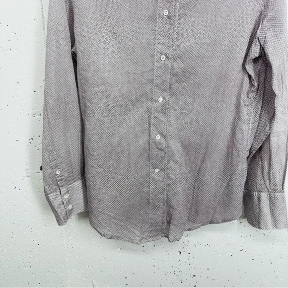 Faconnable Women's size 10 Gray Pink Dot Sheer Button Down Long Sleeve S… - Picture 3 of 11
